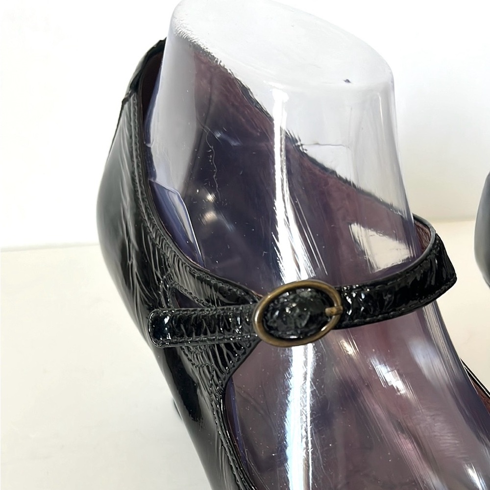 Clarks Indigo Black Patent Leather Mary Jane Pumps Heels Shoe Retro Size 9M - Picture 14 of 16